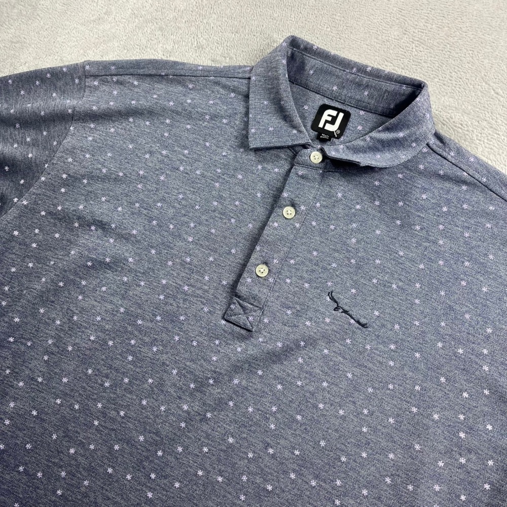 FootJoy Mens XXL‎ Blue Heather Floral Micro Print Golf Polo Shirt Short Sleeve